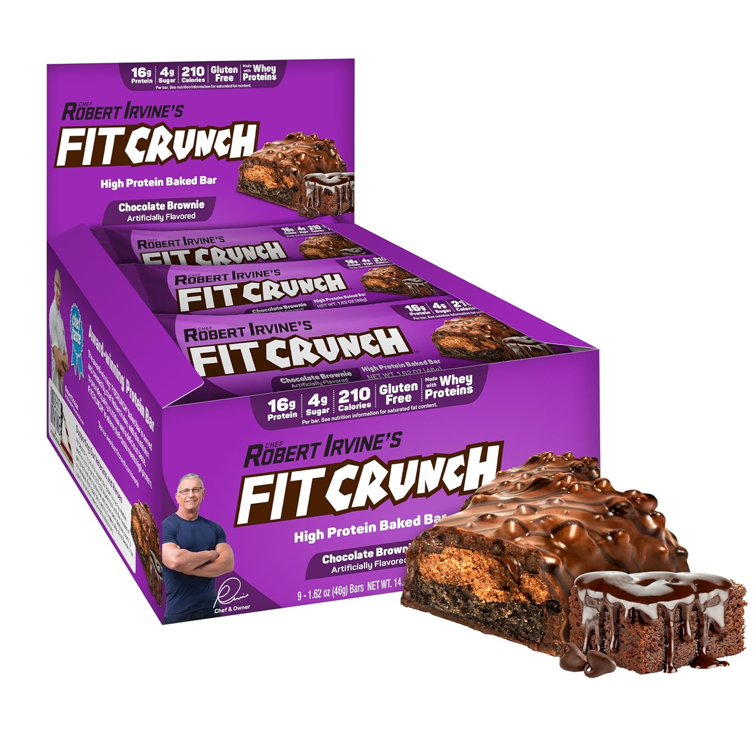 FITCRUNCH Snack Size Protein Bars, 6-Layer Baked Bar, 4g of Sugar, Gluten Free & Soft Cake Core (9 Bars, Chocolate Brownie) : Health & Household