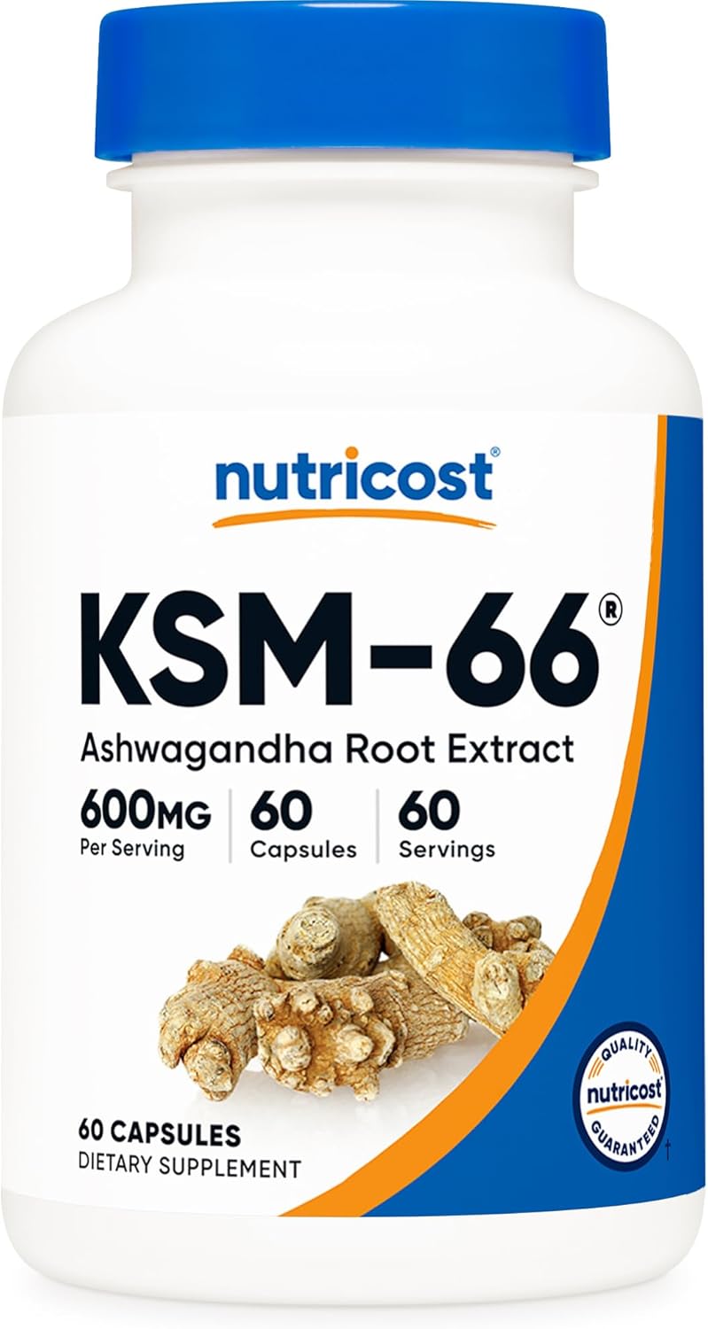 Nutricost KSM-66 Ashwagandha Root Extract 600mg, 60 Veggie Caps - 5% Withanolides - with BioPerine - Full-Spectrum Root Extract : Health & Household