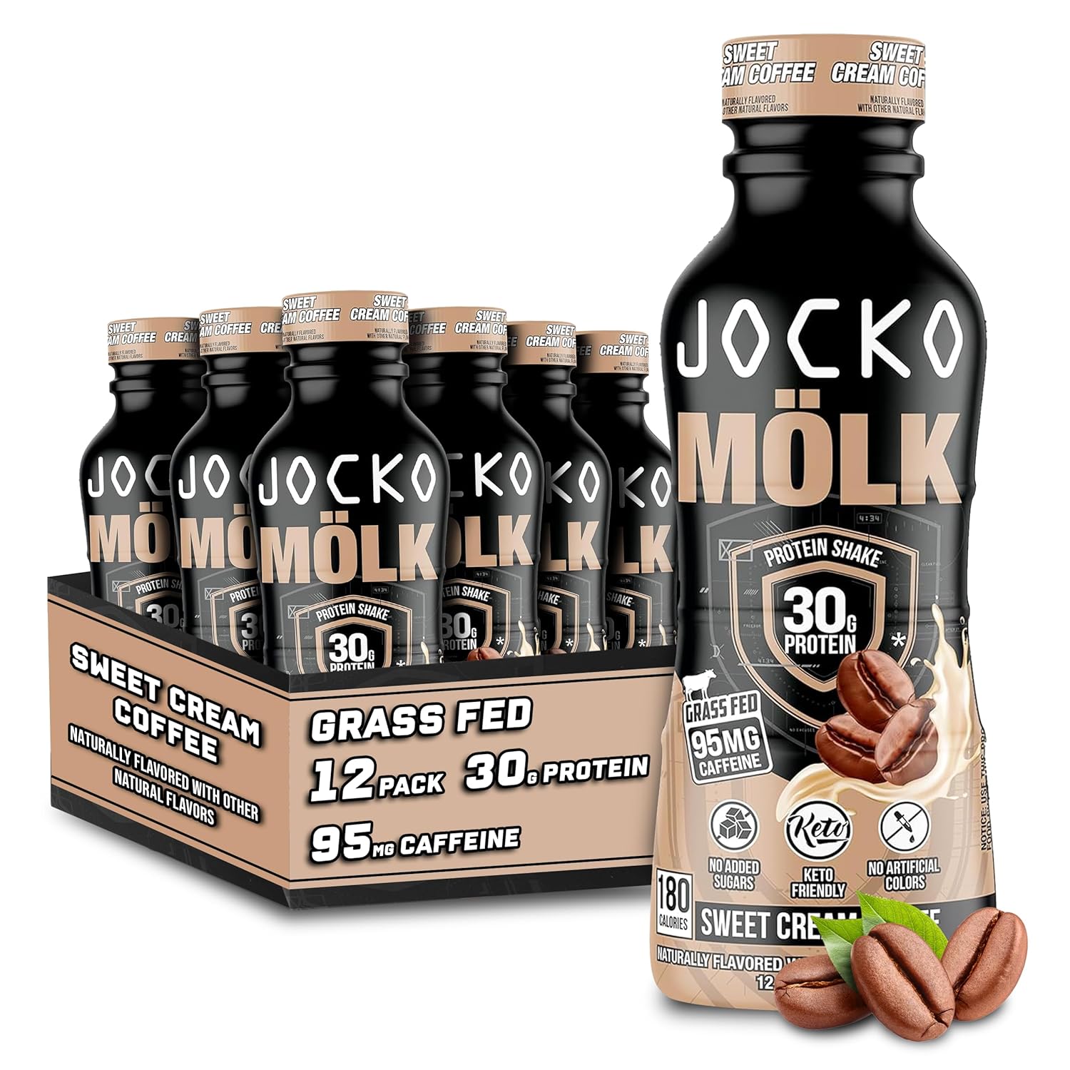Jocko Fuel Mölk 30g Grass Fed Protein Shakes - No Added Sugar Protein Drinks KETO Friendly - Ready to Drink 12 FL Oz (Pack of 12) Sweet Cream Coffee : Health & Household