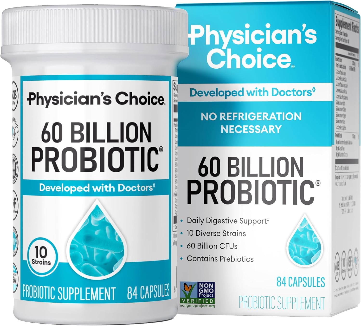 Physician's CHOICE Probiotics 60 Billion CFU - 10 Strains + Organic Prebiotics - Immune, Digestive & Gut Health - Supports Occasional Constipation, Diarrhea, Gas & Bloating - for Women & Men - 84ct : Health & Household