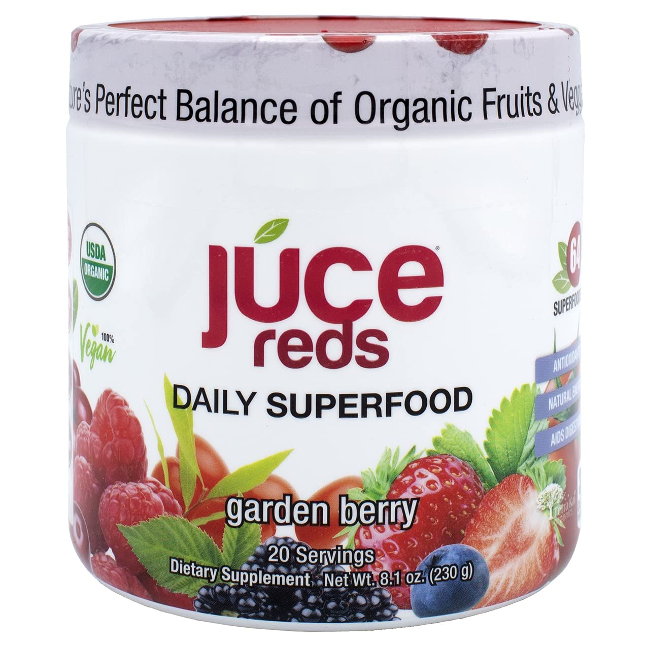 Terra Kai Organics JUCE Reds Organic Superfood Powder - Garden Berry Flavor | Fruit & Veggie Powder for Everyone w/64 Immune Boosting Superfood Plus Probiotics for Gut Health | 20 Servings (230g) : Health & Household