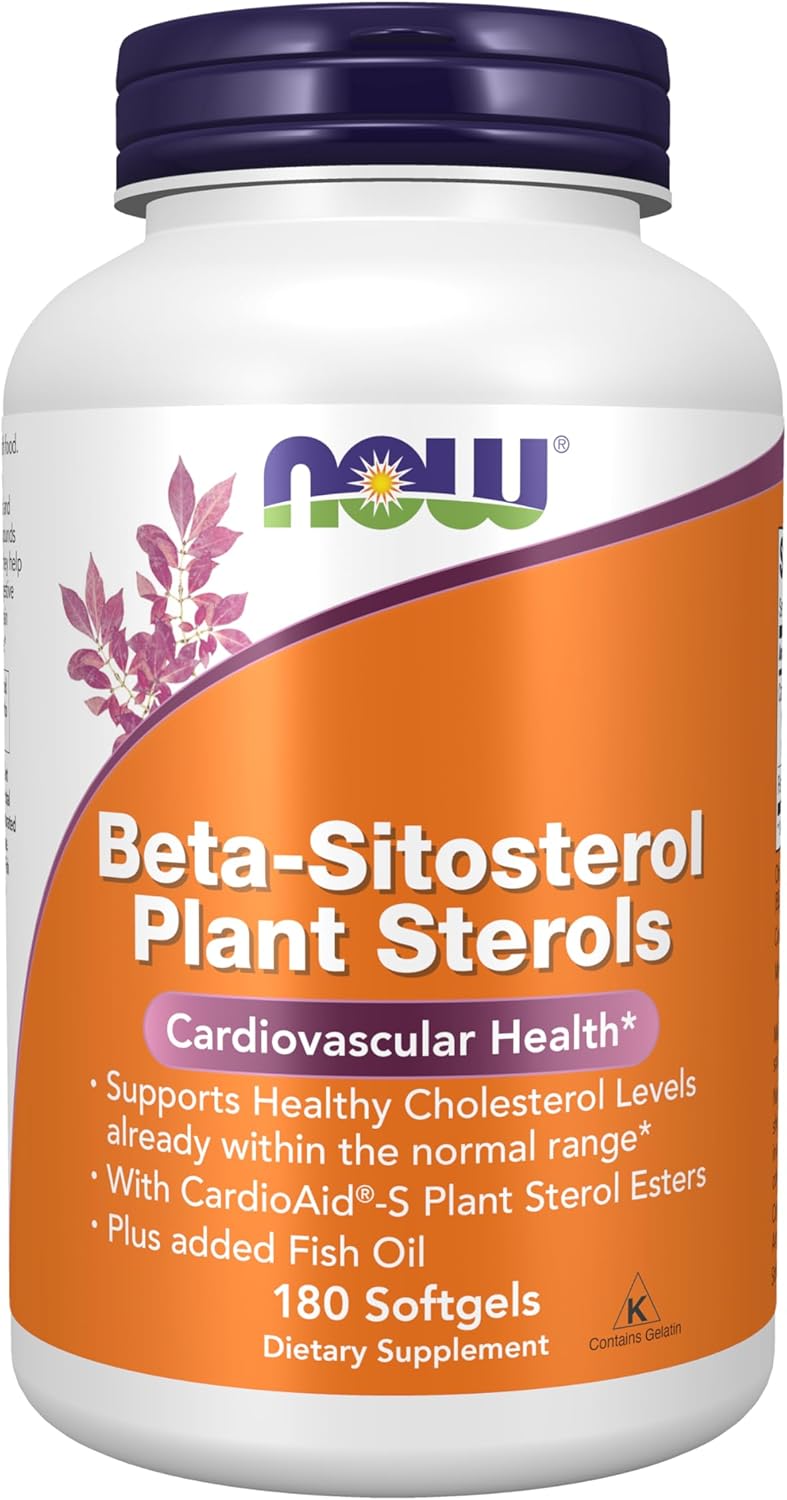 NOW Foods Supplements, Beta-Sitosterol Plant Sterols with CardioAid®-S Plant Sterol Esters and Added Fish Oil, 180 Softgels : Health & Household