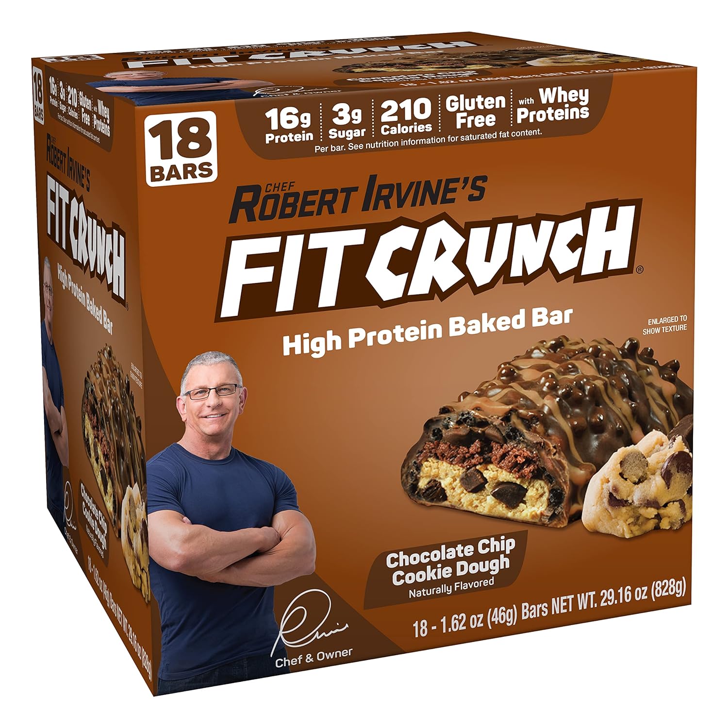 FITCRUNCH Snack Size Protein Bars, 6-Layer Baked Bar, 3g of Sugar & Soft Cake Core (18 Bars, Chocolate Chip Cookie Dough) : Health & Household