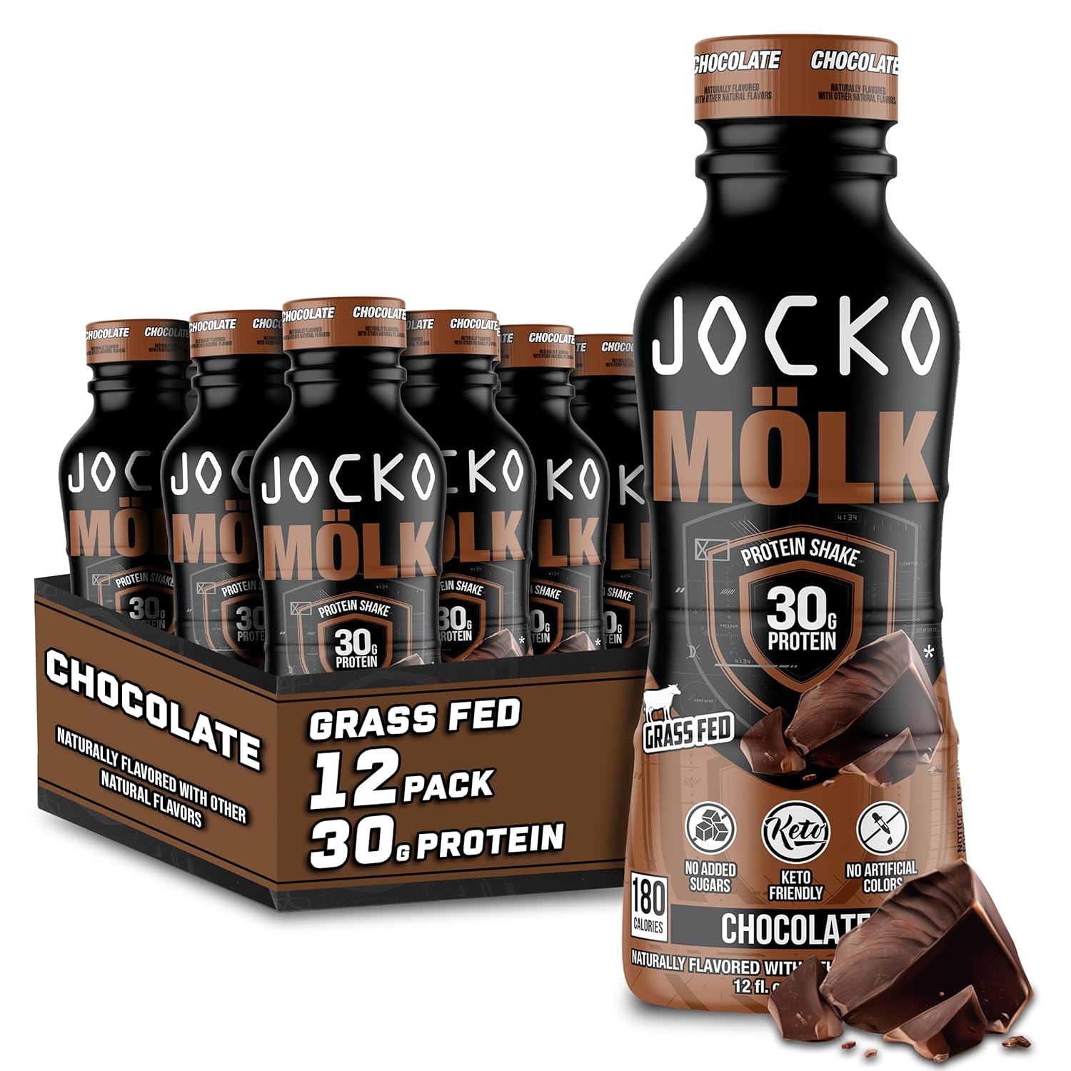 Jocko Mölk 30g Grass Fed Protein Shakes – No Added Sugar Protein Drinks KETO Friendly - Ready to Drink 12 FL Oz (Pack of 12) Chocolate : Health & Household