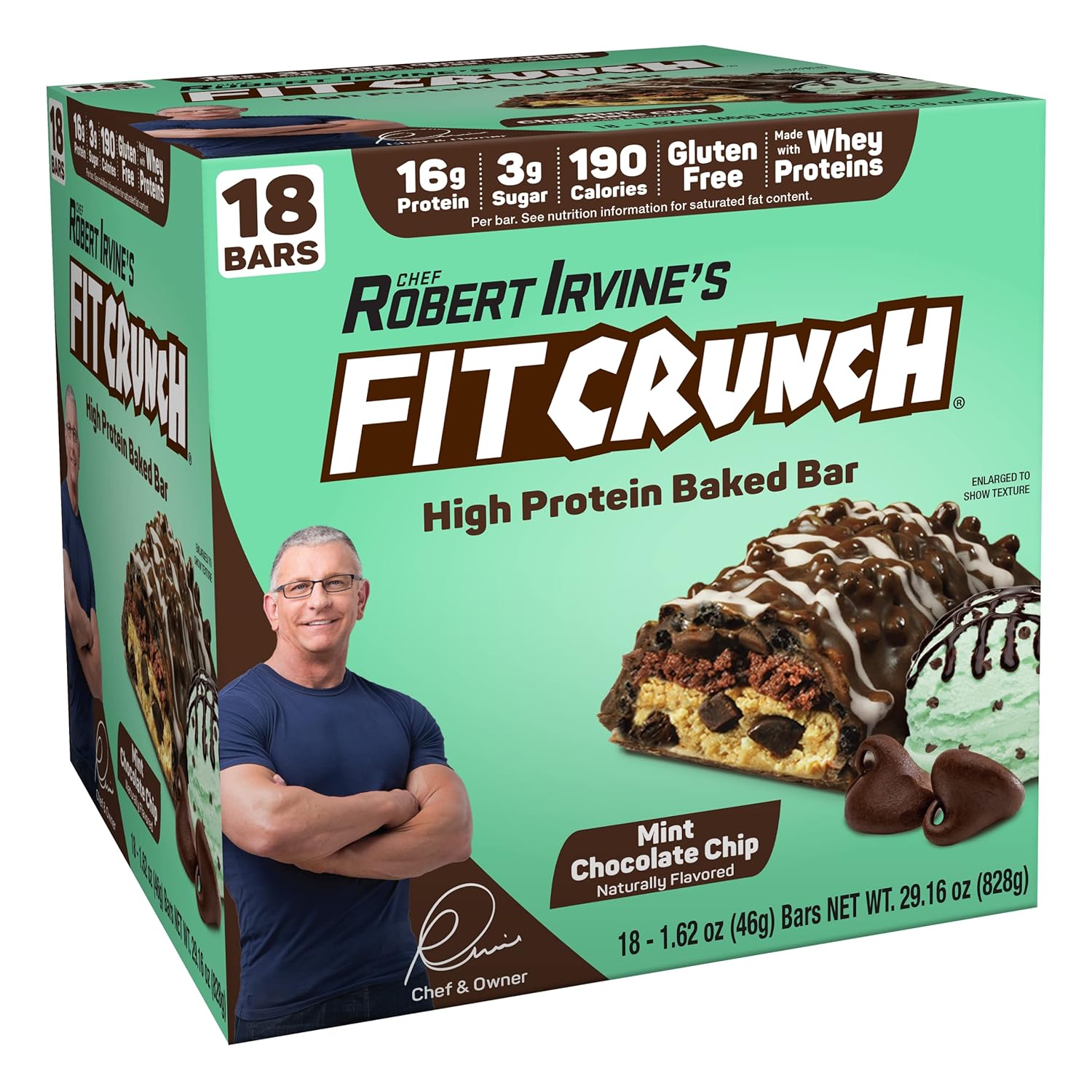 FITCRUNCH Snack Size Protein Bars, World’s Only 6-Layer Baked Bar, 3g of Sugar & Soft Cake Core (18 Bars, Mint Chocolate Chip) : Health & Household